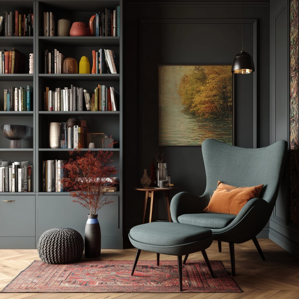 moody scandi style reading nook with Autumn styling 