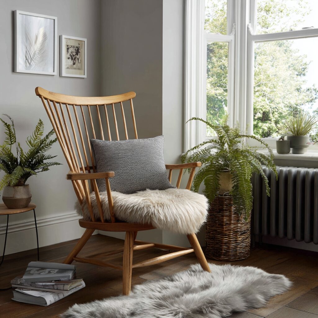 cosy reading nook with wooden chair