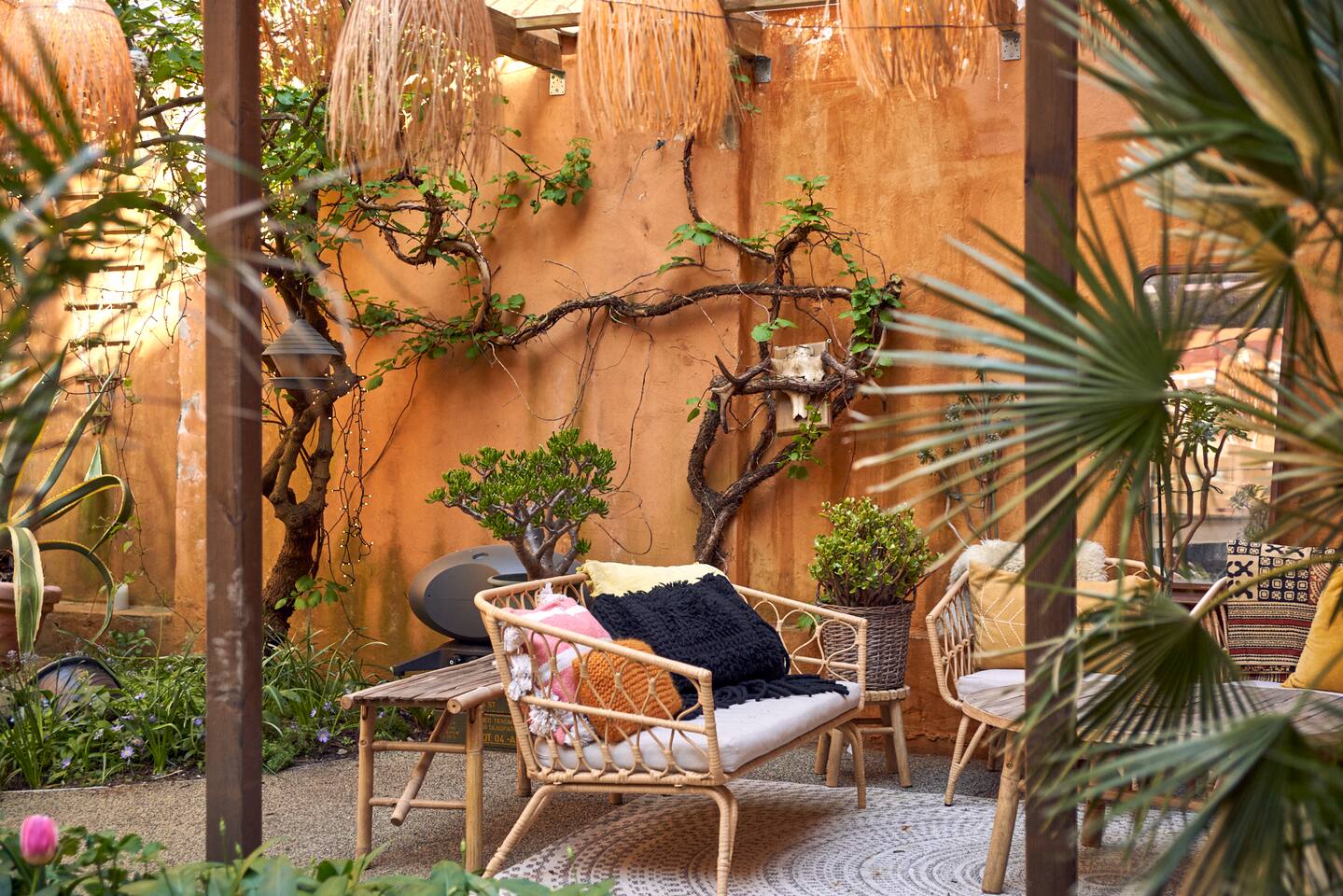 outdoor seating area in a historic cophenhagen apartment 