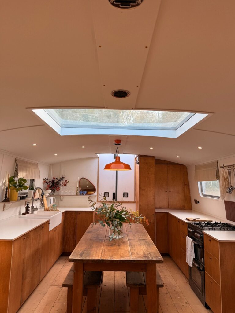 dining area of a scandinavian house boat 