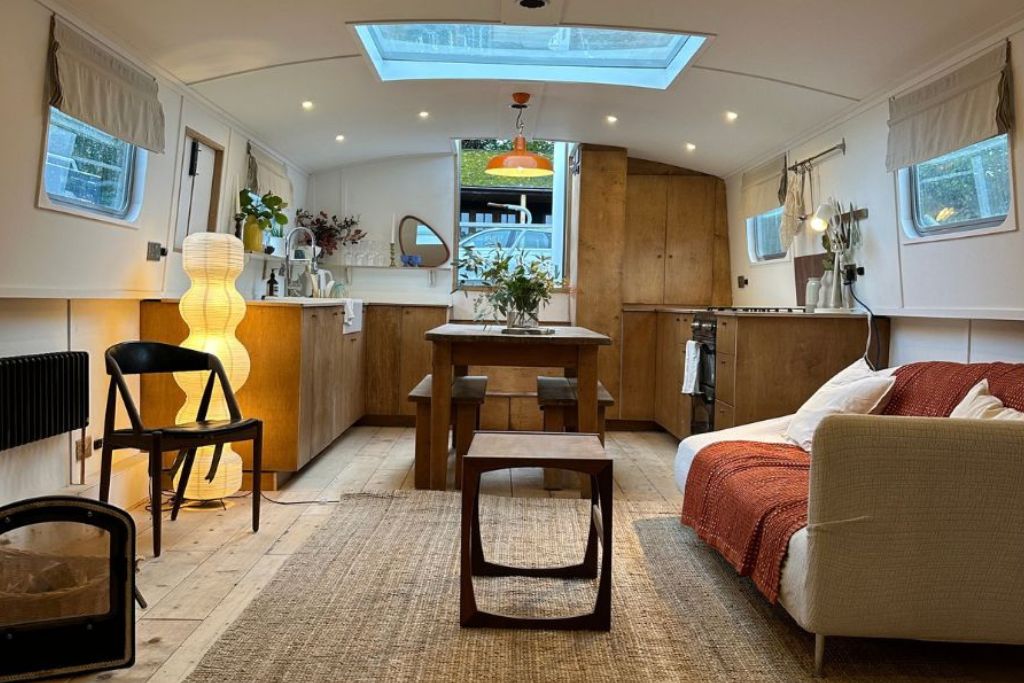scandinavian house boat living room